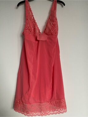 Lace-Trim Coral Pink Chemise Nightdress